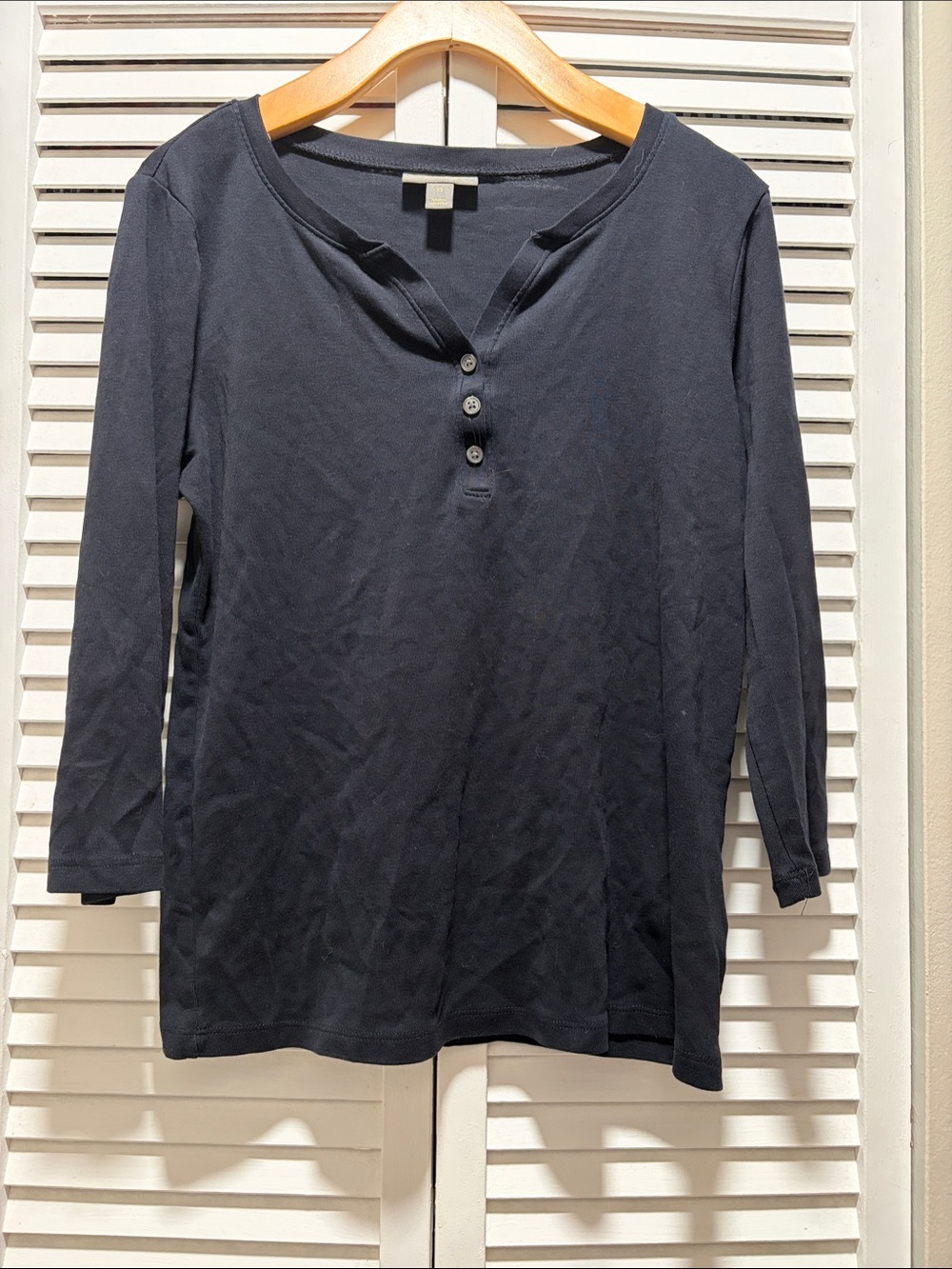 Style & Co. Navy Three-Button Henley 3/4-Sleeve Top